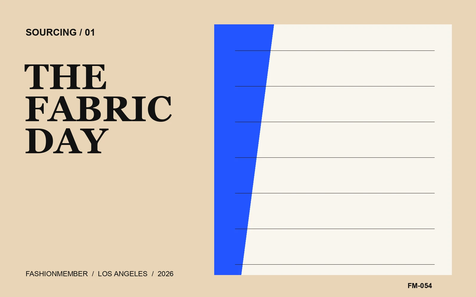 Sand-colored editorial cover with cobalt and cream geometry and the words The Fabric Day.