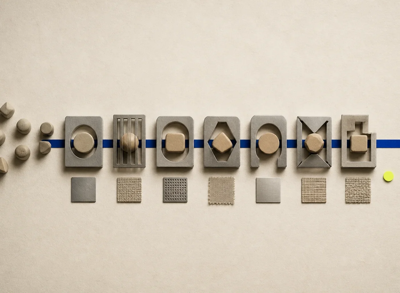 Abstract production modules move through identity, labor, safety, quality, and traceability gates on warm paper with an acid-lime unresolved-review marker.