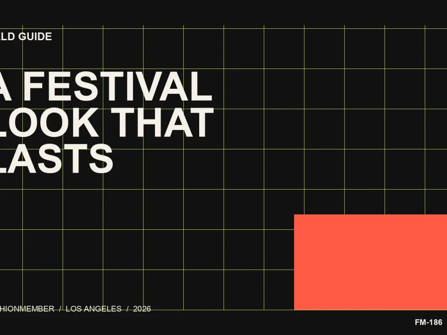 Acid-lime editorial cover with blue, cream, and black rounded shapes beside the words A Festival Look That Lasts.