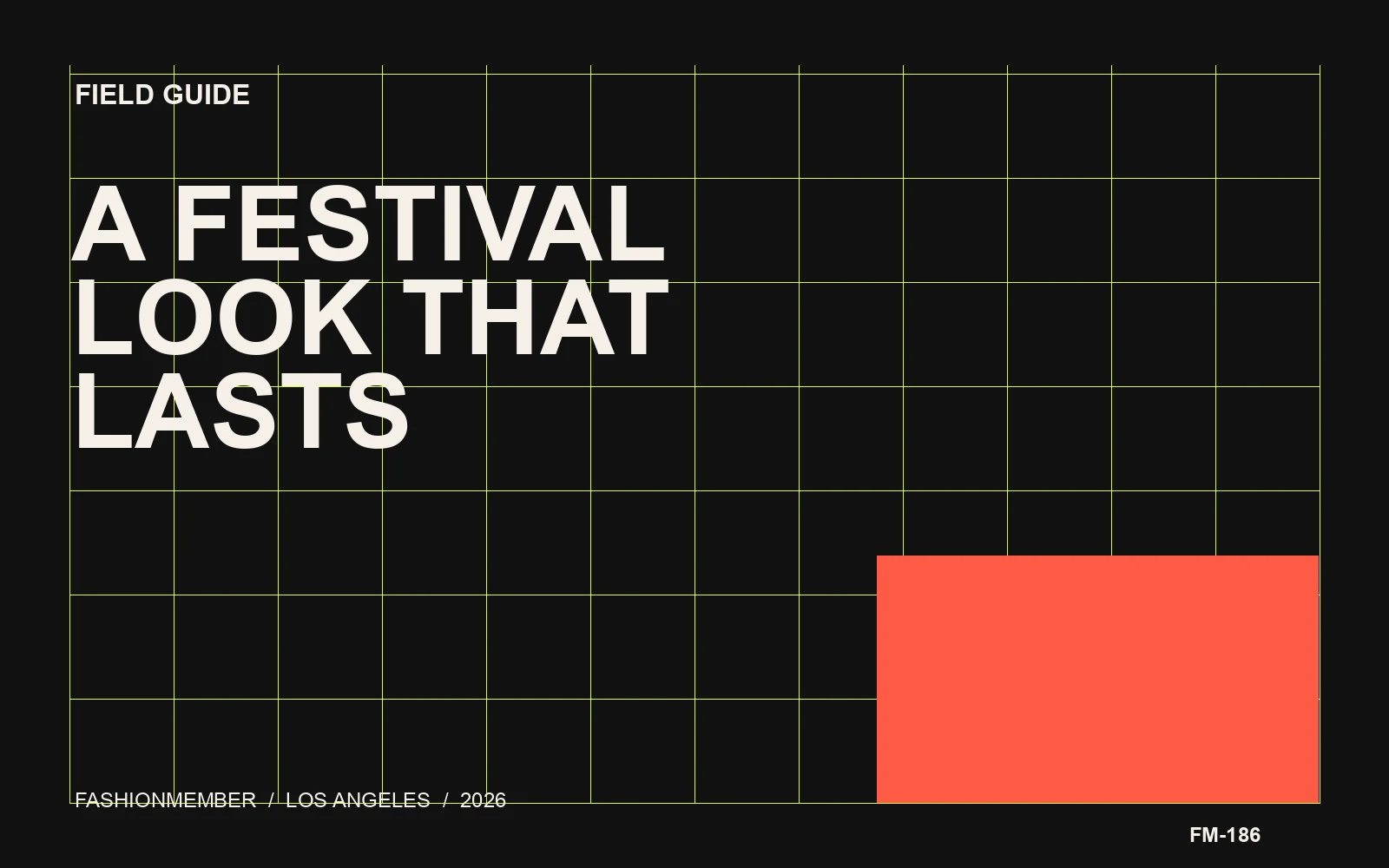 Acid-lime editorial cover with blue, cream, and black rounded shapes beside the words A Festival Look That Lasts.