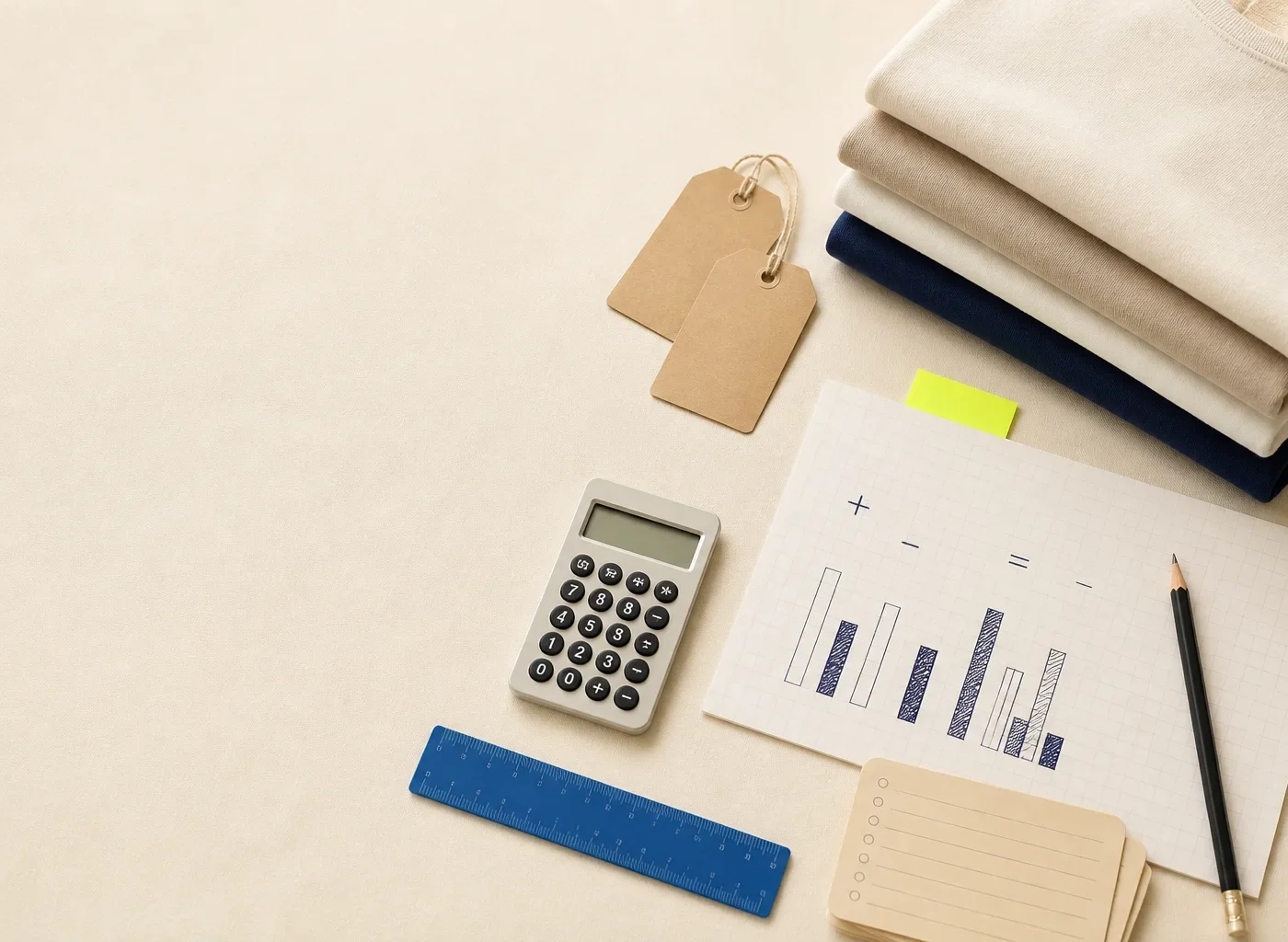 Abstract cost layers rise into separate wholesale and retail reference levels on warm paper with cobalt paths and an acid-lime finance-review marker.