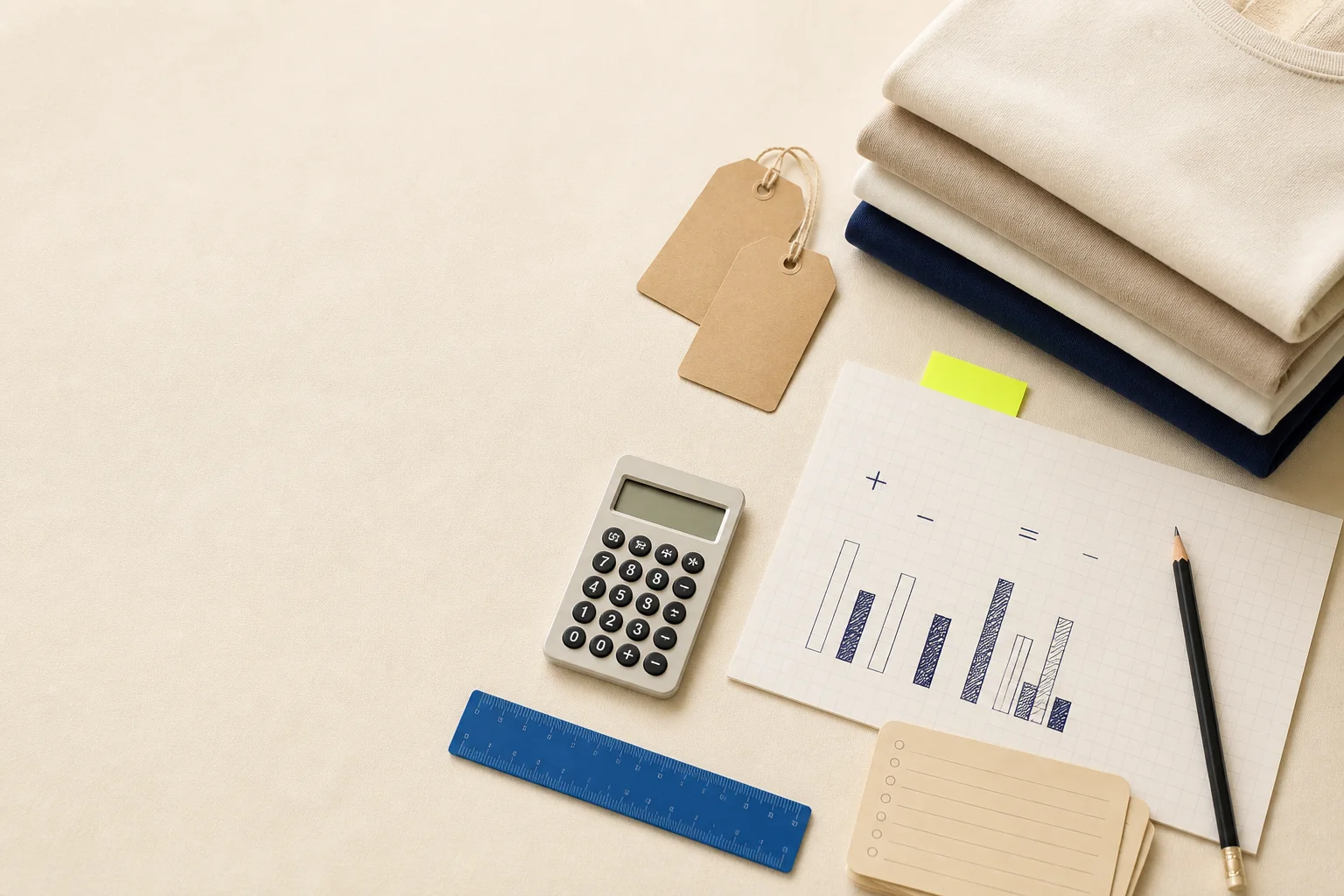 Abstract cost layers rise into separate wholesale and retail reference levels on warm paper with cobalt paths and an acid-lime finance-review marker.